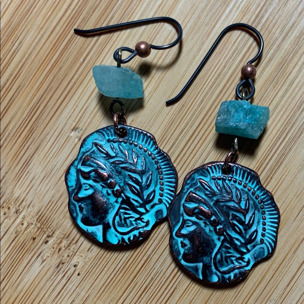 Aquamarine Indian princess . SS ear wire. Handmade - Picture 2 of 6